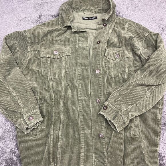 Zara Frayed Green Corduroy Jacket Size Large - Picture 3 of 7